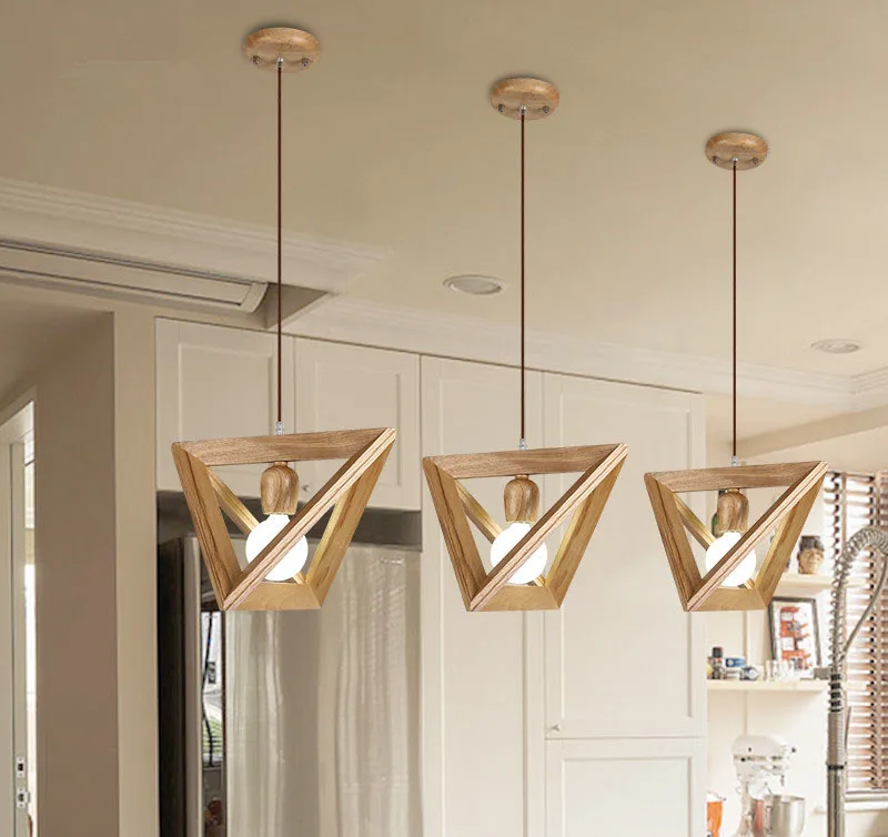 

Nordic Mordern Wooden Shuttle Triangle LED E27 110/220V 32/37/42cm Wood Pendant Lights Droplight Hanging Lamp For Home