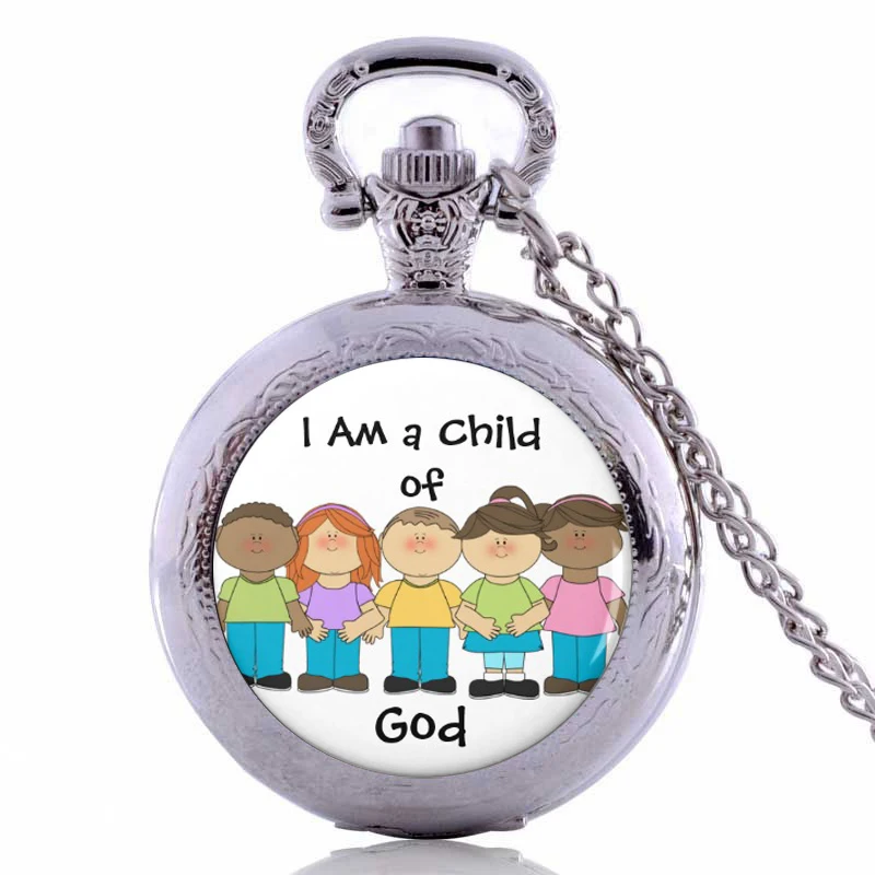 

1 piece /lot new silver I am a child of god picture pocket watches necklace pendant of woman children gift