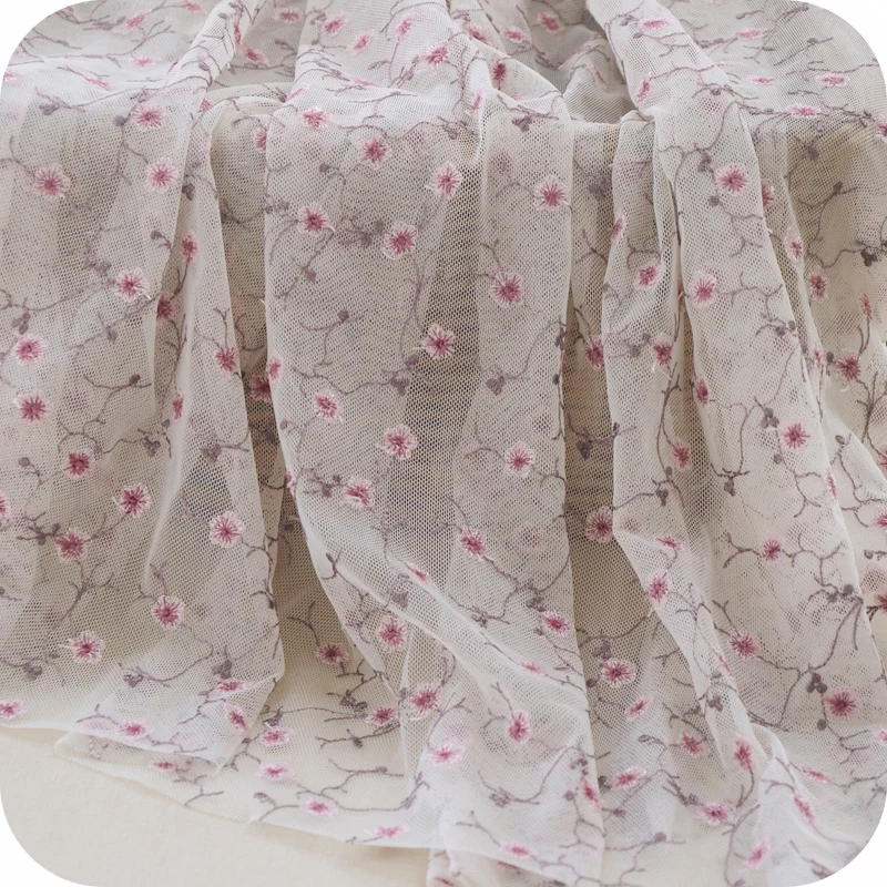 

130*100cm mesh plum flower embroidery lace fabric thickening embroidery Material fabrics for patchwork