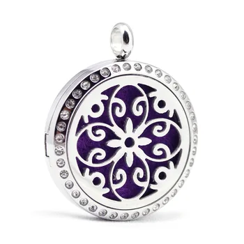 

30mm stainless steel new design rhinestone aroma aromatherapy essential oil diffuser necklace women