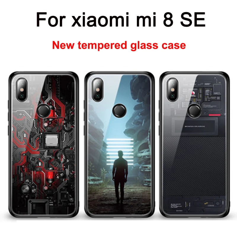 Закаленное стекло задняя крышка чехол для xiaomi mi 8 SE защитные чехлы Ретро