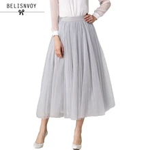 BELISNVOY плиссированная Тюлевая юбка макси для женщин размера плюс весна лето элегантные большие качели длинные с высокой талией для взрослых юбка-пачка для женщин