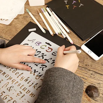 

12PCS/1Set DIY Photo Album Scrapbook Stencil Patterns Hand Drawing Plastic Scrapbook Stencil Tools Self Adhesive Pattern Stencil