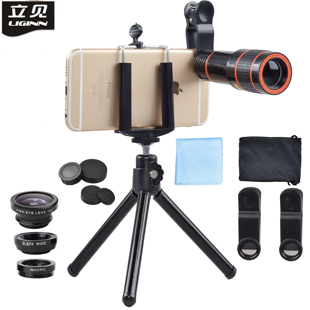 6 in 1 Phone camera lens 12X zoom telephoto Lentes fisheye fish eye wideangle macro Lens kit For iPhone 7 6S Xiaomi Smartphones | Мобильные