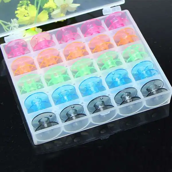 

New Mini Empty Colorful 25PCS Sewing Machine Spool Organizer Storage Box Bobbin Case Gift Set