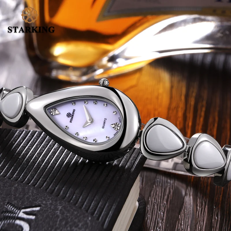 Старкинг сапфировое стекло белые керамические часы женские кварцевые браслет из нержавеющей стали Часы Дамские Висячие винтажные наручные часы