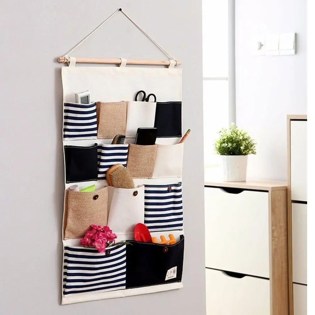 

Cotton Linen Stripe 13 Pockets Wall Hanging Storage Bag Pouch Organizer Decor Set