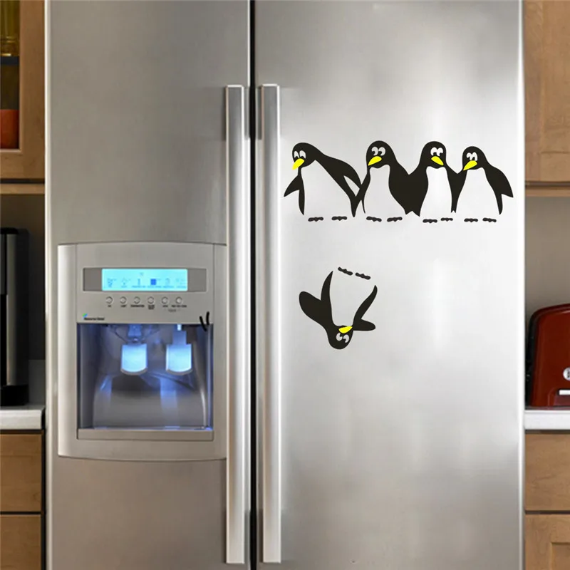 Saving Penguin Kitchen Fridge Wall Stickers For Dining Room Refrigerator Home Decor Cartoon Wall Decals Vinyl Mural Art