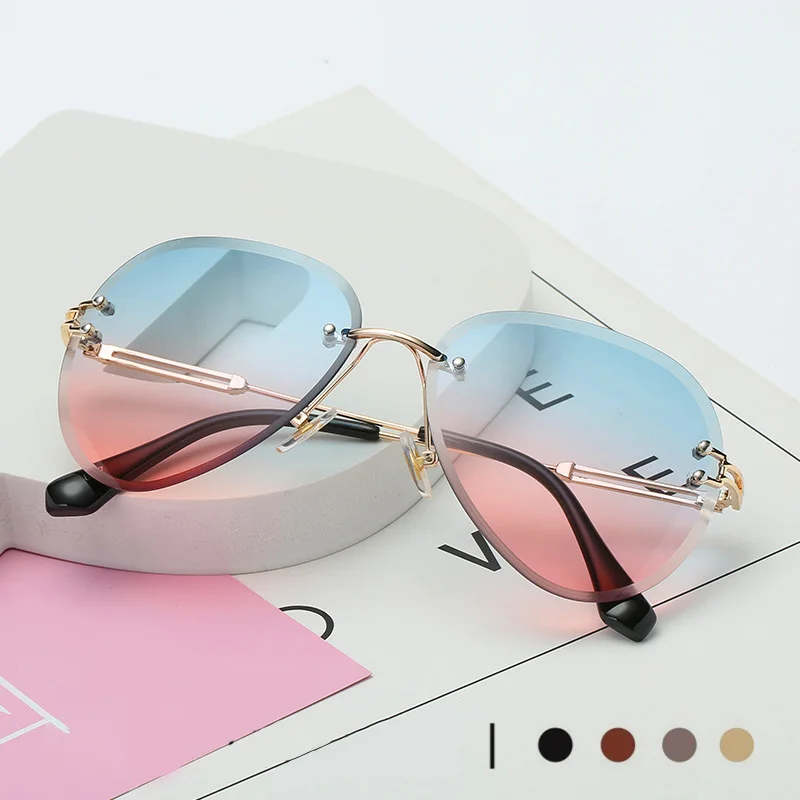 Солнцезащитные очки без оправы женские роскошные брендовые дизайнерские солнцезащитные очки градиентные режущие линзы женские Оттенки UV400 очки Oculos Top