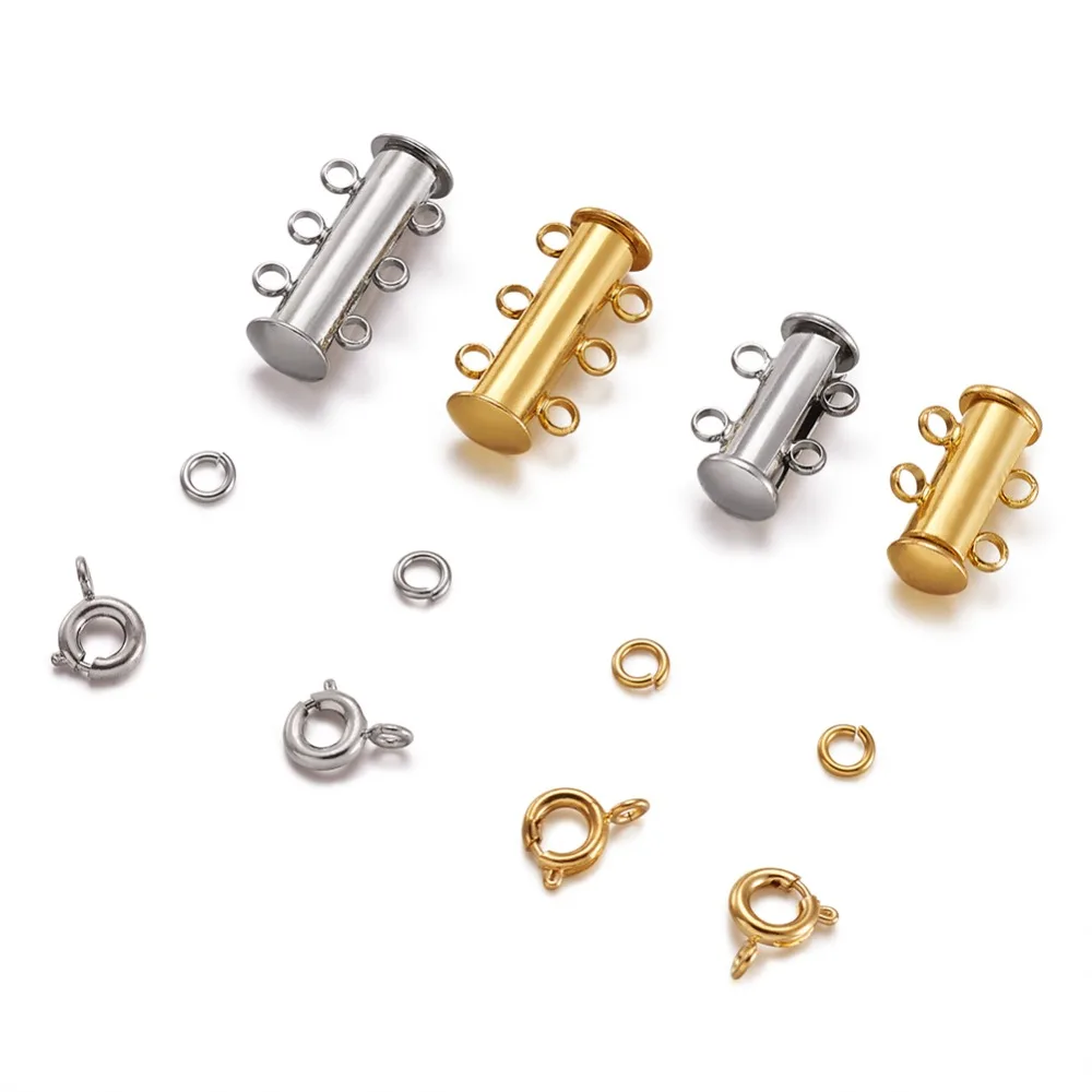 Multi Strands Brass Slide Lock Clasps Brass Open Jump Rings