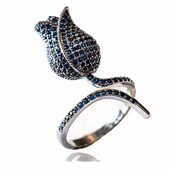 

LAN PALACE The tulip flower boutique rings for women 5A cubic zirconia stones rings gold color free shipping