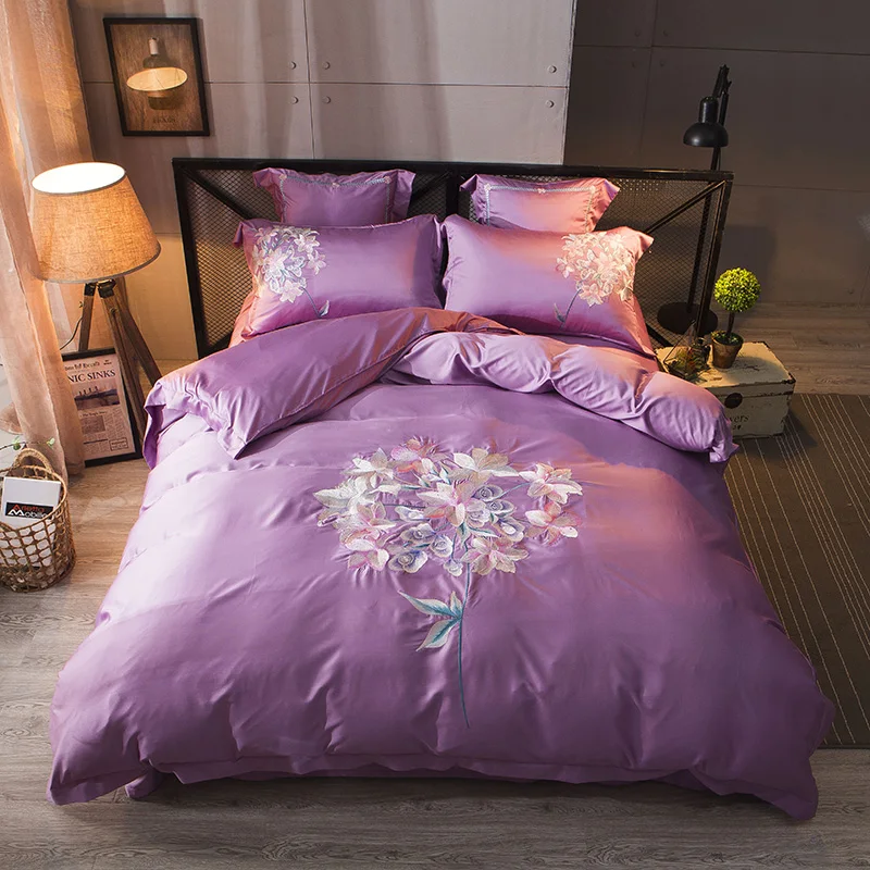 جديد 4/6 قطع دقيق التطريز مجموعة مفروشات للبنات نوم ديكور القطن المفرش غطاء لحاف الملكة الملك الوردي