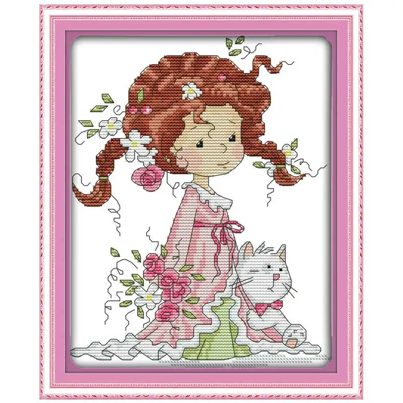 

The little girl and kitten Counted Cross Stitch 11CT 14CT Cross Stitch Set Wholesale Cross-stitch Kit Embroidery Needlework