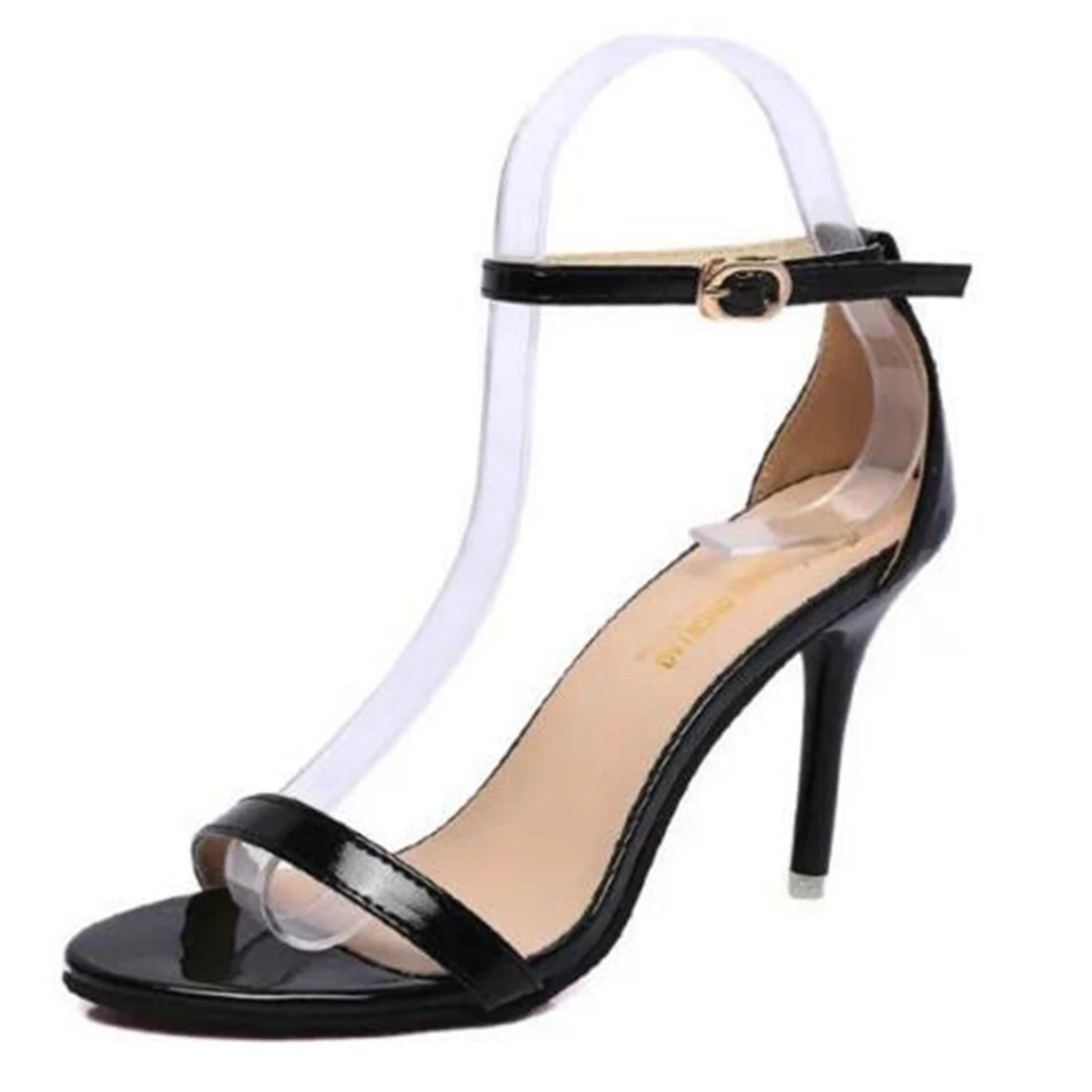 Женские летние сандалии-гладиаторы на высоком каблуке-шпильке с пряжкой на ремешке; обувь с открытым носком; женские вечерние босоножки; цвет черный, серебристый, золотистый; Лидер продаж - Цвет: Черный