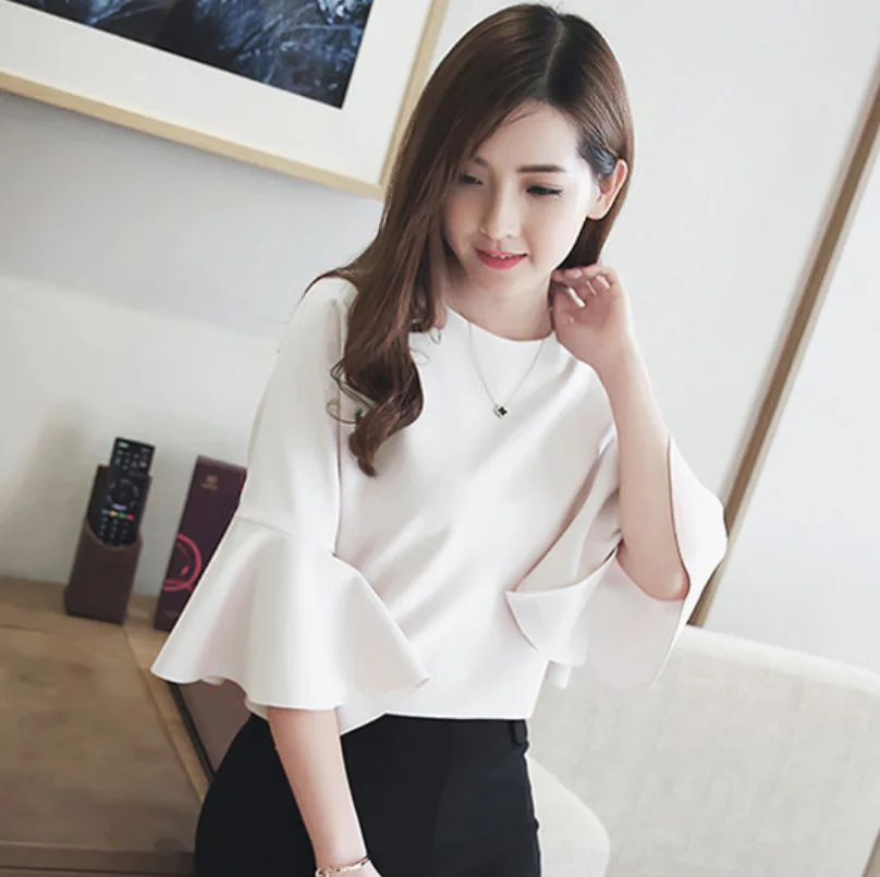 

Blusas Zanzea 2018 Spring, Summer, Autumn, New Korean Version Half Sleeve O-neck Ruffles Solid Female Blouses Women's Shirts