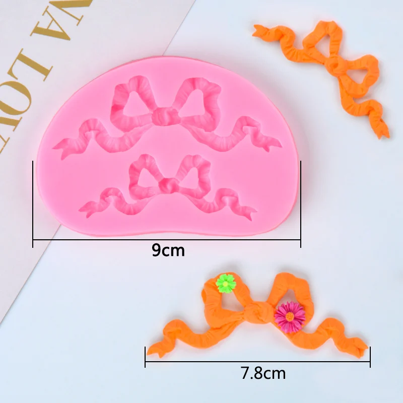 

SILIKOLOVE 2 Cavity Cute Bow Shape Small Silicone Fondant Mould For Cake Decorating Non-Stick