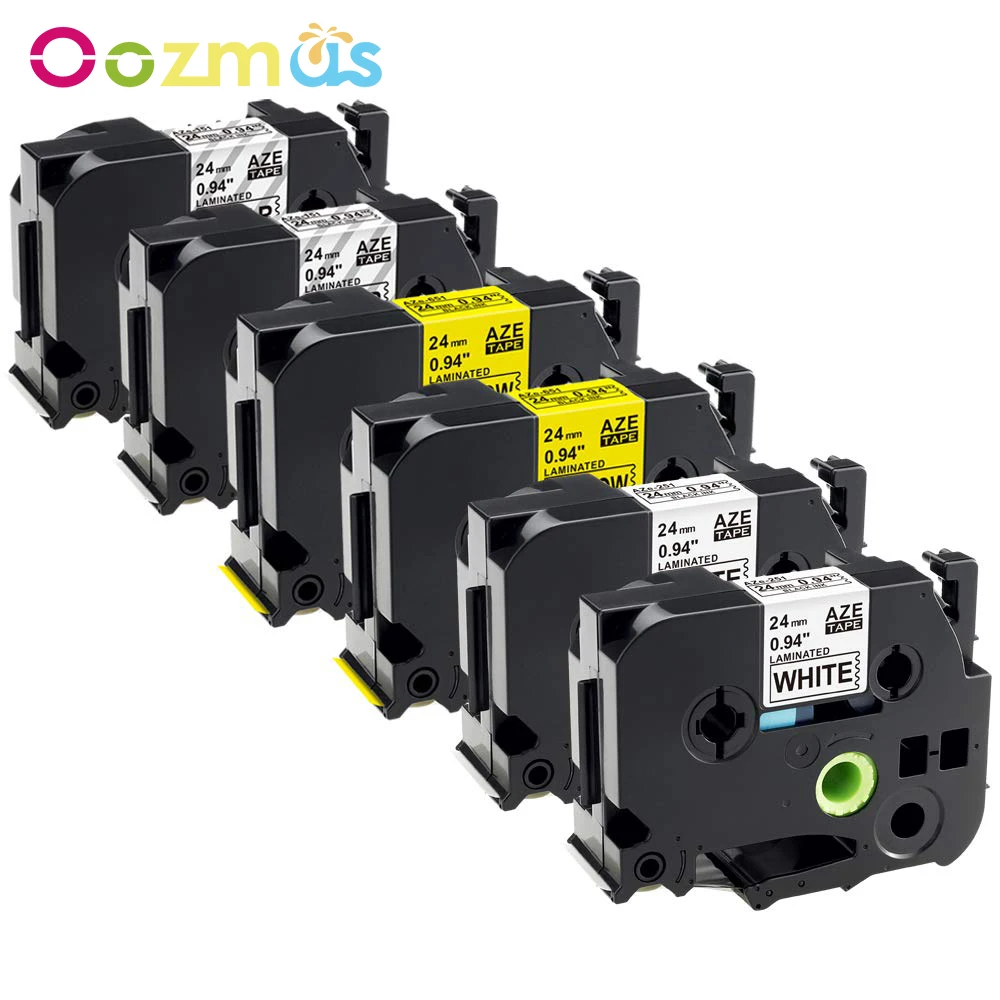 

6-Pack TZe Tape 24mm Laminated White Clear Yellow Compatible for Brother P-Touch Label Tape TZe-151 TZe-251 TZe-651 Label Maker