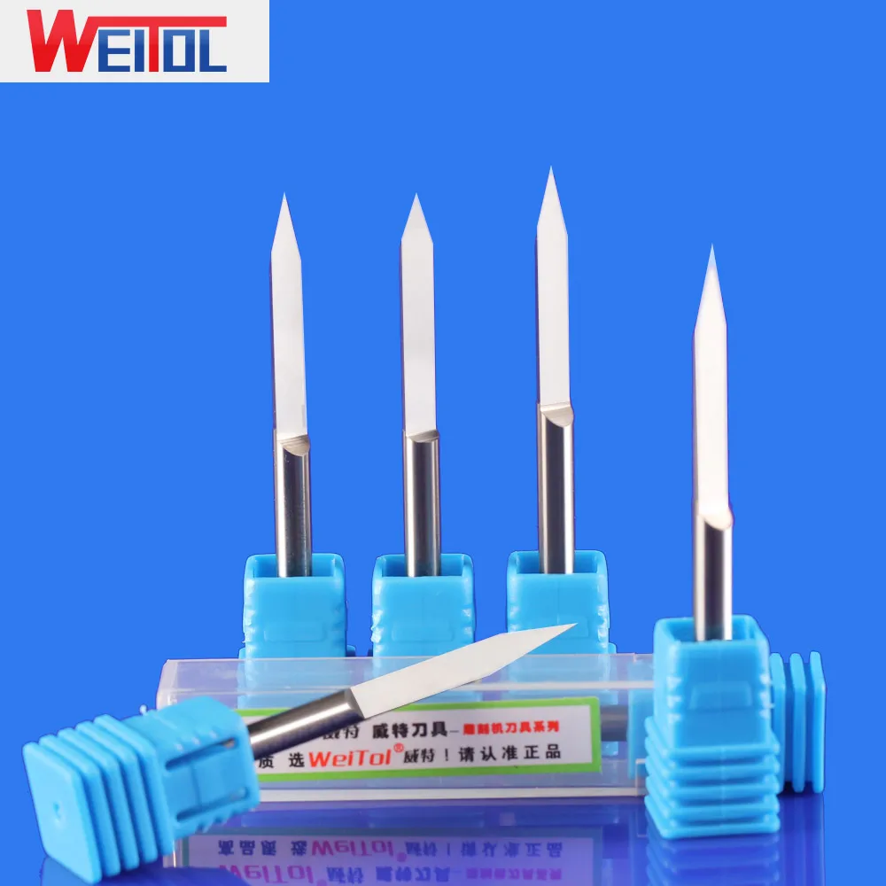 

WeiTol 4mm shank 0.1 tip 20 degree flat bottom engraving bits lengthen carving bit PCB miling cutter 48mm OVL 2 piece/ lot