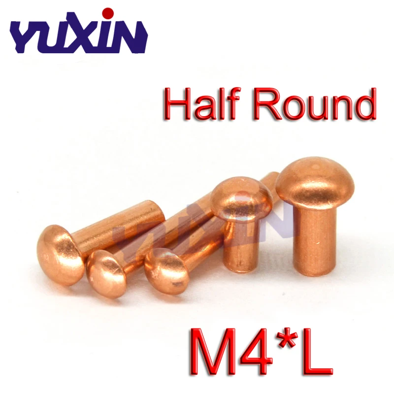 

100/50Pcs GB867 M4*L Copper Rivet Pan Head Solid Rivets Brass Half Round Solid Rivet Cap Nail 5-30mm Length 4mm Diameter