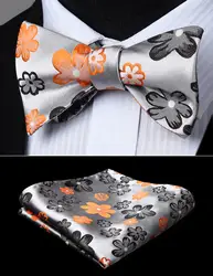 Лук галстук носовой платок комплект Для мужчин Тканые Вечерние свадебные серый оранжевый цветочный самостоятельно регулируемый