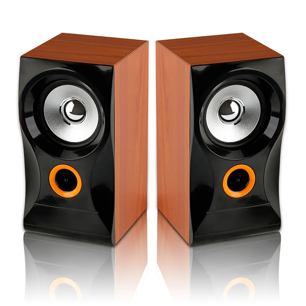 OL15 Portable Vintage Wired Computer Speakers Wooden Desktop Audio USB