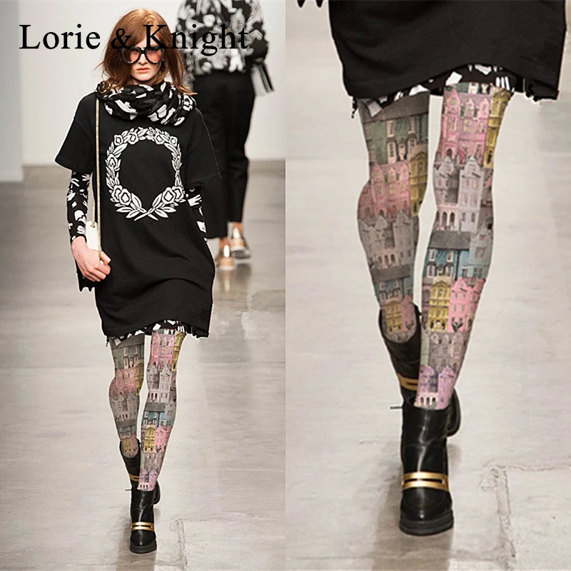 Retro European style Building Print Fashion Tights Pantyhose for Ladies