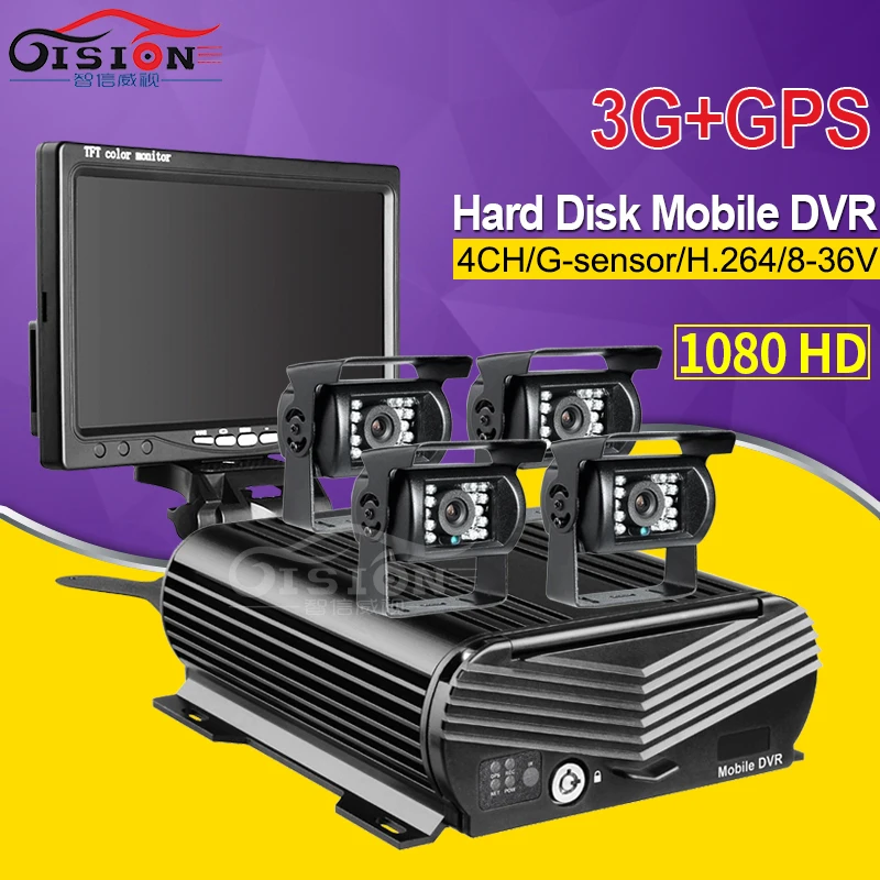  HD 4CH remoto de vídeo en tiempo Real HDD 3G GPS coche vehículo móvil Dvr Mdvr + 2.0MP al aire libr