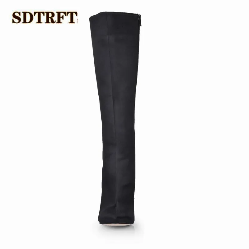 SDTRFT/модные весенние сапоги до колена на шпильке 12 см; botas mujer; пикантная обувь; женские черные вечерние туфли-лодочки; Прямая