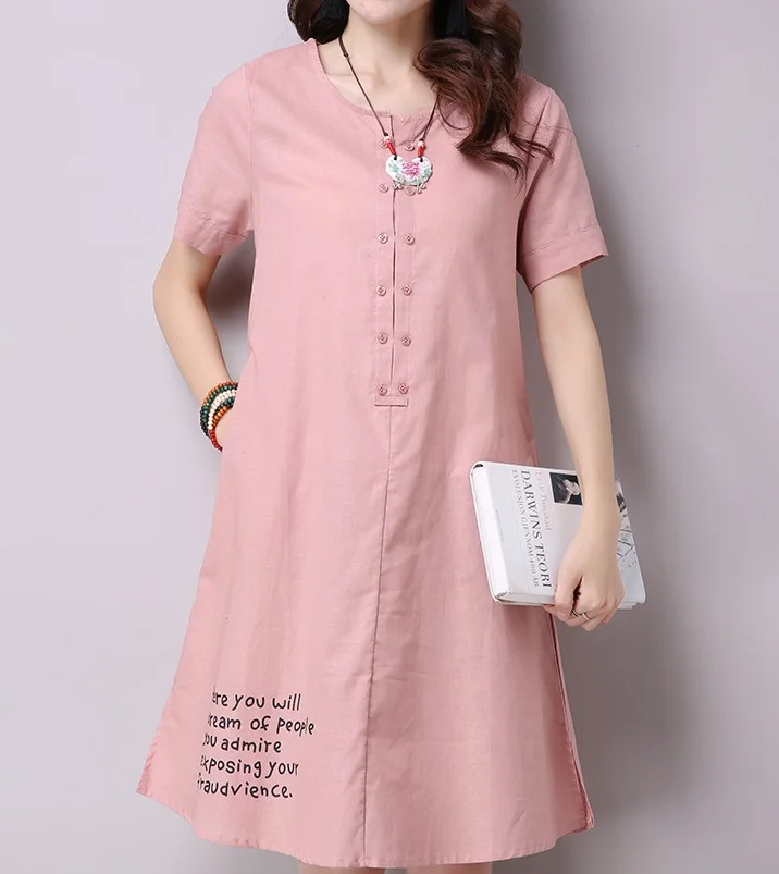 dresse pink Новые летние платья для беременных из хлопка и льна; большие размеры; женские платья для беременных; 16095 - Цвет: dresse pink