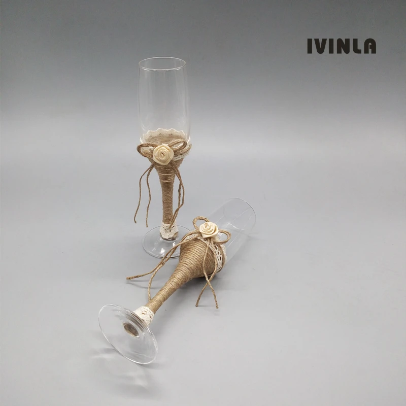 Горячая продажа 1 пара деревенские свадебные шампанское невесты и очки жениха