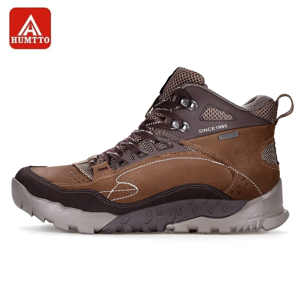 

HUMTTO Hiking Shoes Men High Cut Genuine Leather Sneakers Lace-Up Non-slip Climbing Sport Shoes Common/Plus Fur Model