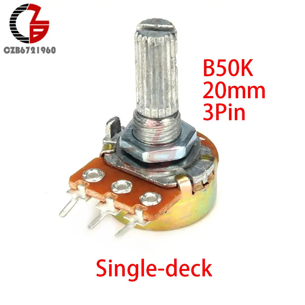 WH148 3Pin 20 мм Переключатель потенциометра 1K 2K 5K 10K 20K 50K 100K 250K 500K 1M B10 потенциометр один двойной слой - Цвет: B50K Single