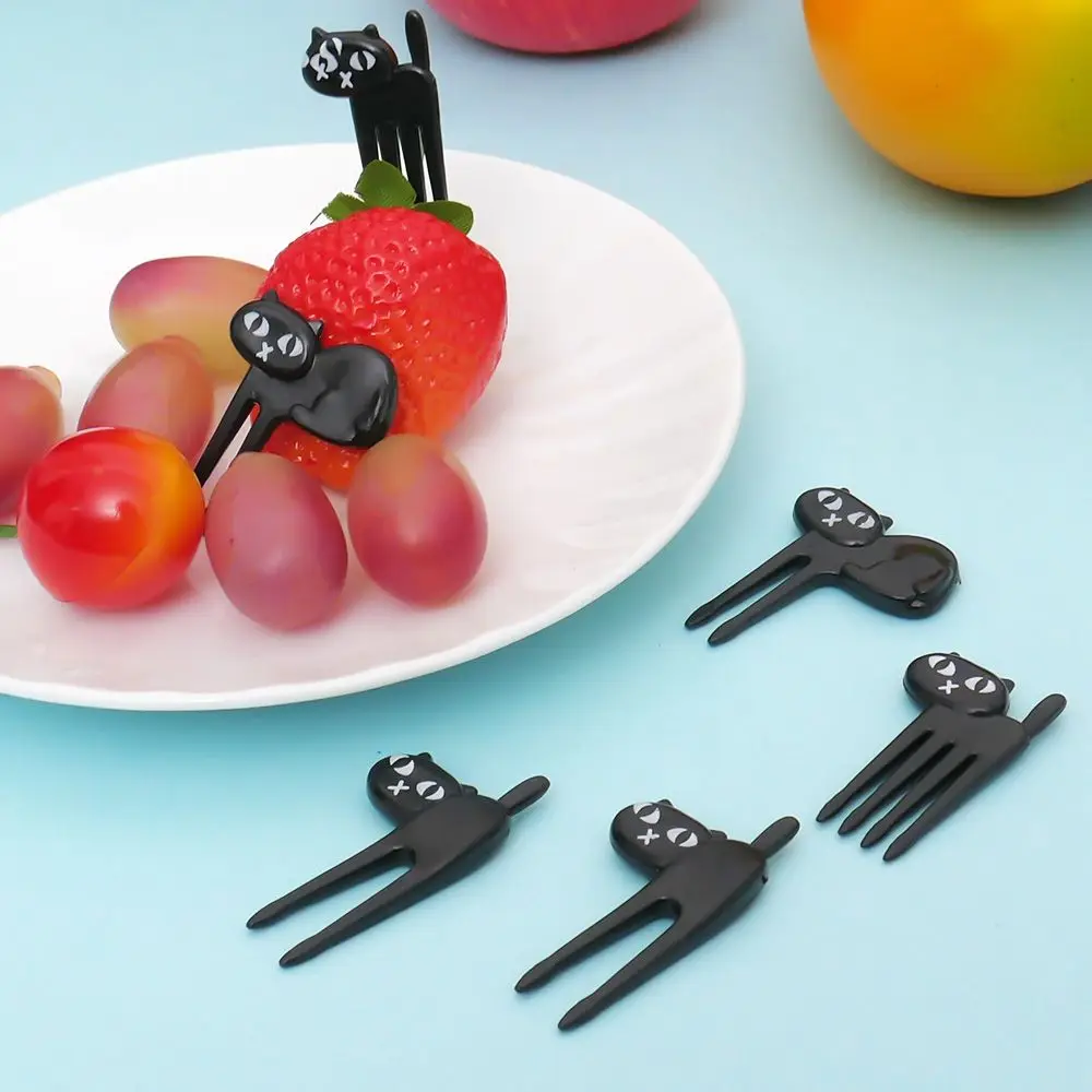 Новинка, 6 шт., мини-вилка для животных, Фруктовые палочки, милая мультяшная детская вилка в форме кошки, бэнто, Ланч-бокс, декоративные аксессуары, черный цвет