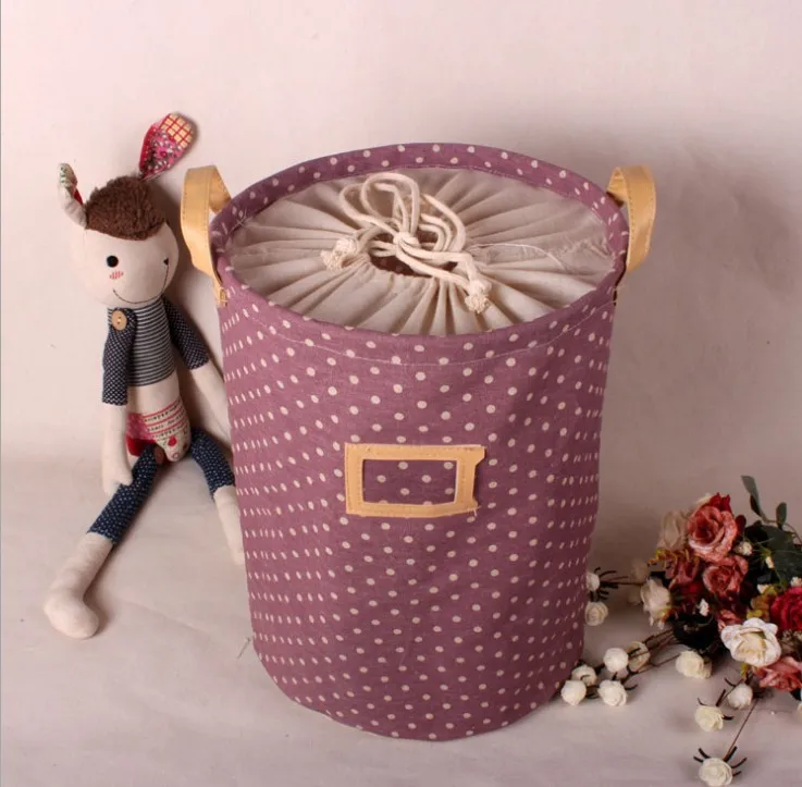 Высокое качество! 3 размера S/M/L Zakka ручки штабелируемые точки белье/холст хранения ведра мешки для белья розовый/коричневый/зеленый/фиолетовый - Цвет: SMALL 22 CM X 24CM