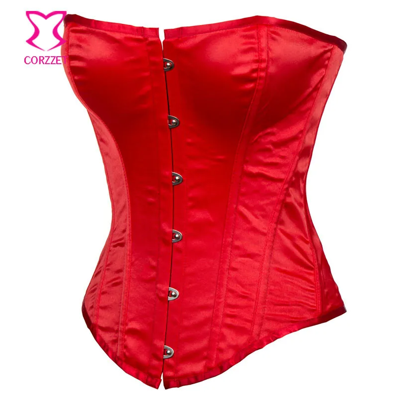 Красный атласный корсет Burlesque топ с пряжкой спереди застежкой готическое
