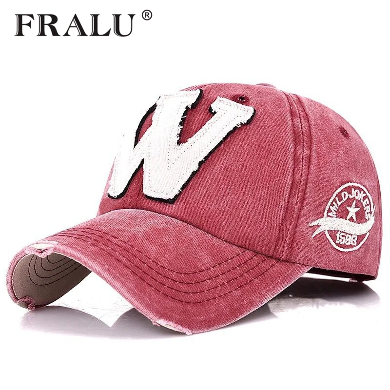 FRALU хлопчатобумажные вышитые буквы W бейсбольная Кепка Snapback Кепка s Bone casquette шляпа Distressed носить облегающие шляпы для мужчин на заказ шляпы