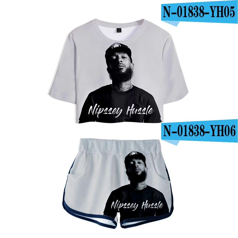 Nipsey hussle two piece set Kpop Women Sets New Oversize Navel short sleeve and Short Pant O-neck Summer kpop two piece set - Цвет: D