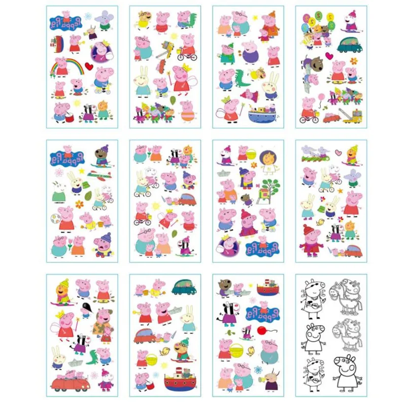 

12Pcs Peppa Pig Stickers Cartoon Tattoo sticker Children Stickers Toys Emoji PVC Scrapbook Gifts For Kids