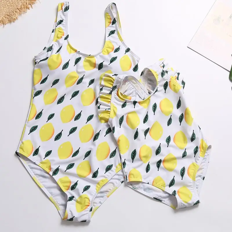 

Family Matching Swimwear Mother And Daughter Bikini Women Girl Kids Popular Pineapple One-Piece Holiday Swimming Padded Swimsuit