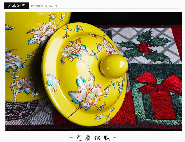 Yellow Jingdezhen hand made temple jar vase ceramic porcelain ginger jar chinese ceramic jar butterfly decoration   (3)