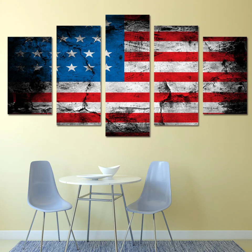 5 Piece Canvas Art American Flag Printed Wall Home Decor 5 Piece Canvas Art American Flag Printed Wall Home Decor Painting Picture Poster And Prints Free Shipping Ha009c In Calligraphy From