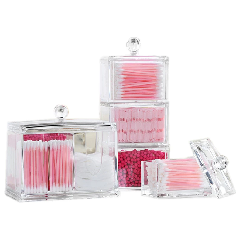 

Acrylic Multifunction Cosmetic Makeup Cotton Swab Storage Box Organizer Q-tip Container Cotton Pad Holder Desktop Storage Case
