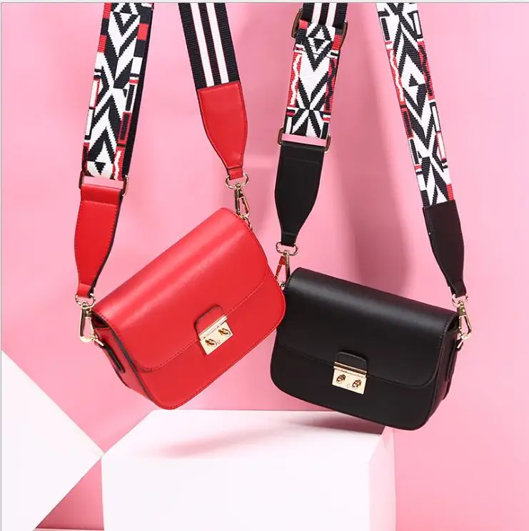 

DuoLaiMi 2018 Wide Shoulder Straps Classic All Match Messenger OL Pure Color Solid For Women Shoulder Bags Flap Crossbody BAG