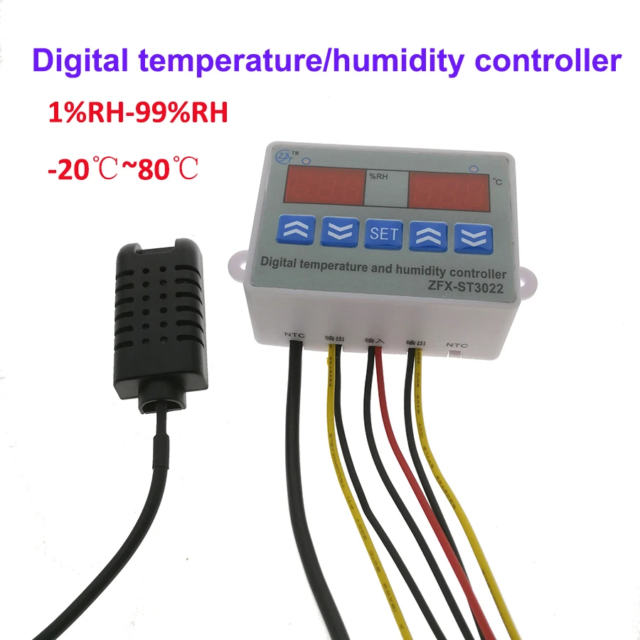 

Digital Temperature Humidity Controller Regulator Thermostat Hygrostat Thermometer Hygrometer Control with Sensors 220V