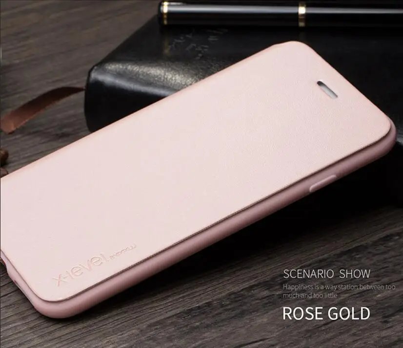 X-Level книга кожаный флип чехол для iPhone 11 Pro X XR XS Max ультра тонкий Бизнес кожи Funda крышка чехол для iPhone 6 7 8 Plus - Цвет: Rose Gold