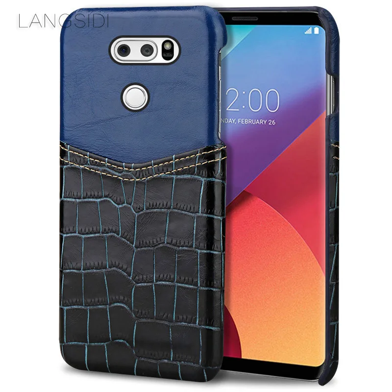 

wangcangli brand phone case crocodile pattern and wax leather mixed color half pack phone case For LG V30 custom processing