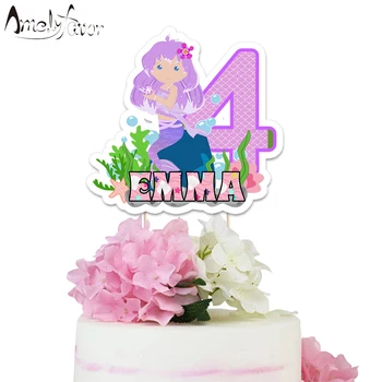 

Little Mermaid Theme Party Paper Cake Topper Baby Shower Birthday Party Decoration Supplies Custom-Made Pink Mermaid Cake Topper
