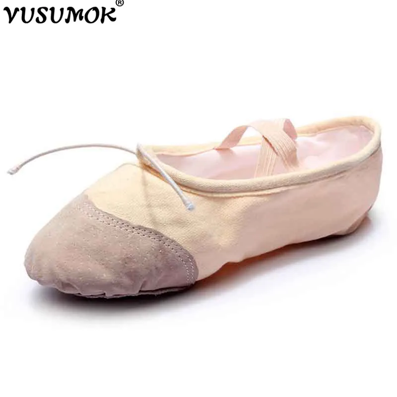 VUSUMOK Canvas Yoga Gym Ballet Dance Shoes Flat White Pink Black Ballet Shoes For Girls Children