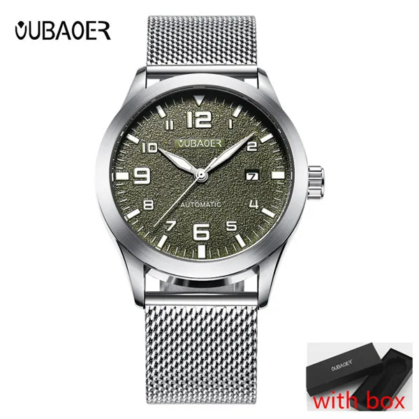 Мужские часы от ведущего бренда, Роскошные автоматические часы, мужские водонепроницаемые спортивные часы с датой, стальные Мужские механические наручные часы, мужские часы - Цвет: Green Silver BOX