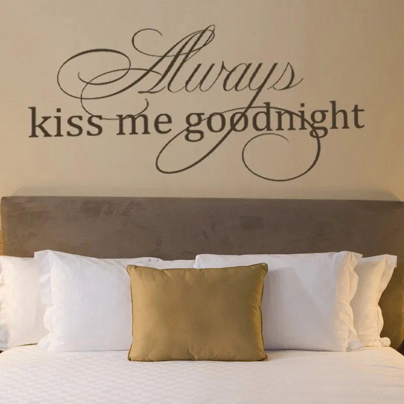 Always Kiss Me Goodnight Chambre Autocollants muraux Amour Romantique Citation Wall Decals